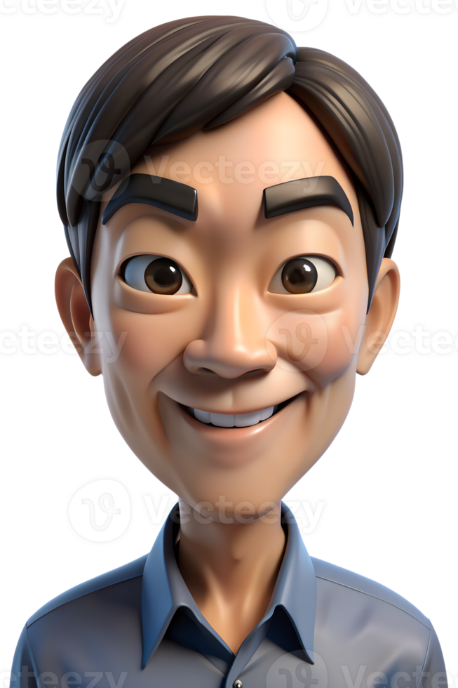 3d cartoon style of a asian man with a raised eyebrow, half-smile, and an amused expression, capturing sarcasm. isolated on background png