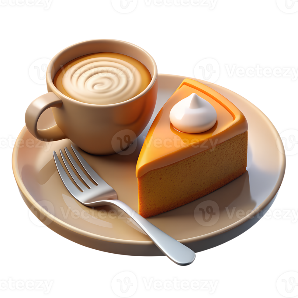 A slice of pumpkin pie with a dollop of whipped cream, set on a white plate with a fork and a checkered napkin, under homey png