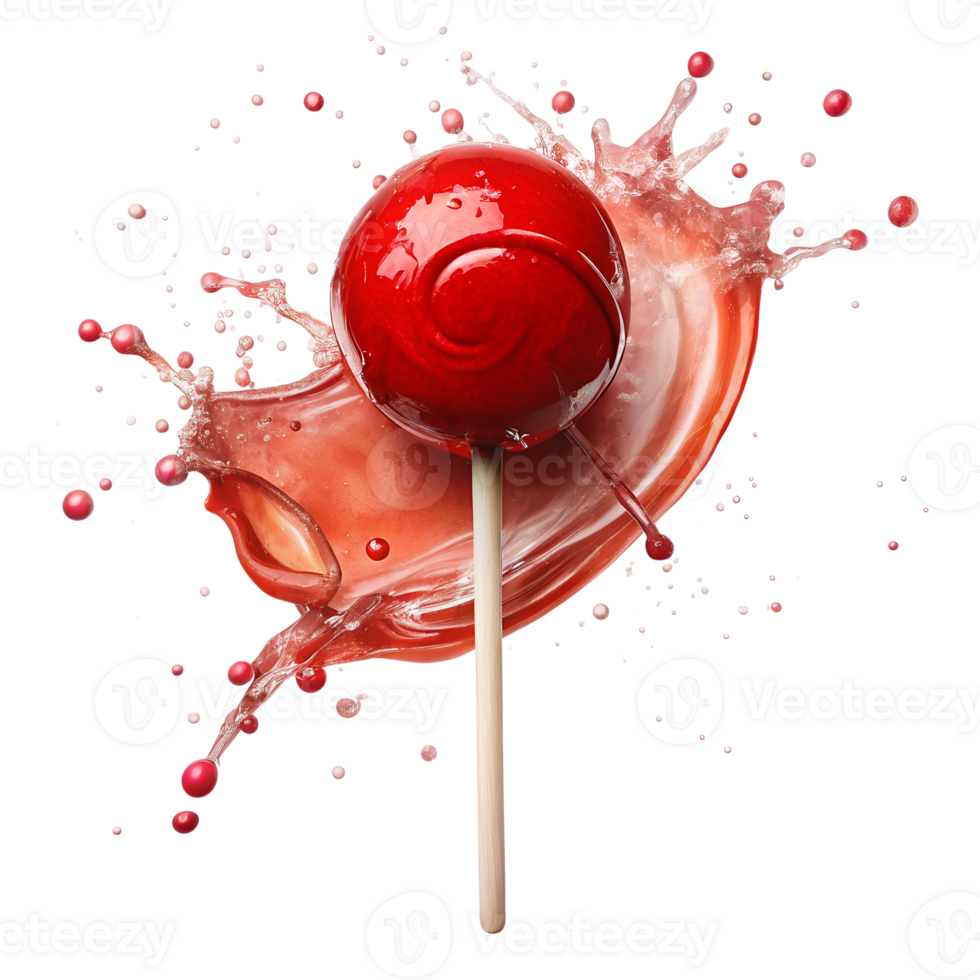 red lollipop with splash isolated on a translucent background png