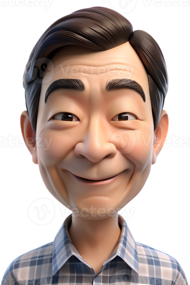 3d cartoon style of a asian man with a raised eyebrow, half-smile, and an amused expression, capturing sarcasm. isolated on background png