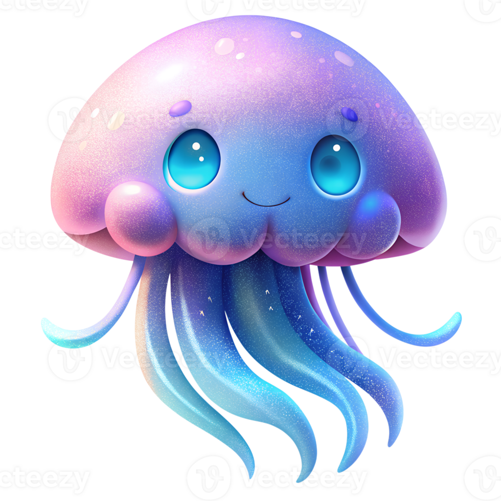 Illustration of Digital Painting, cute jellyfish that glows beautifully, 3d renders png