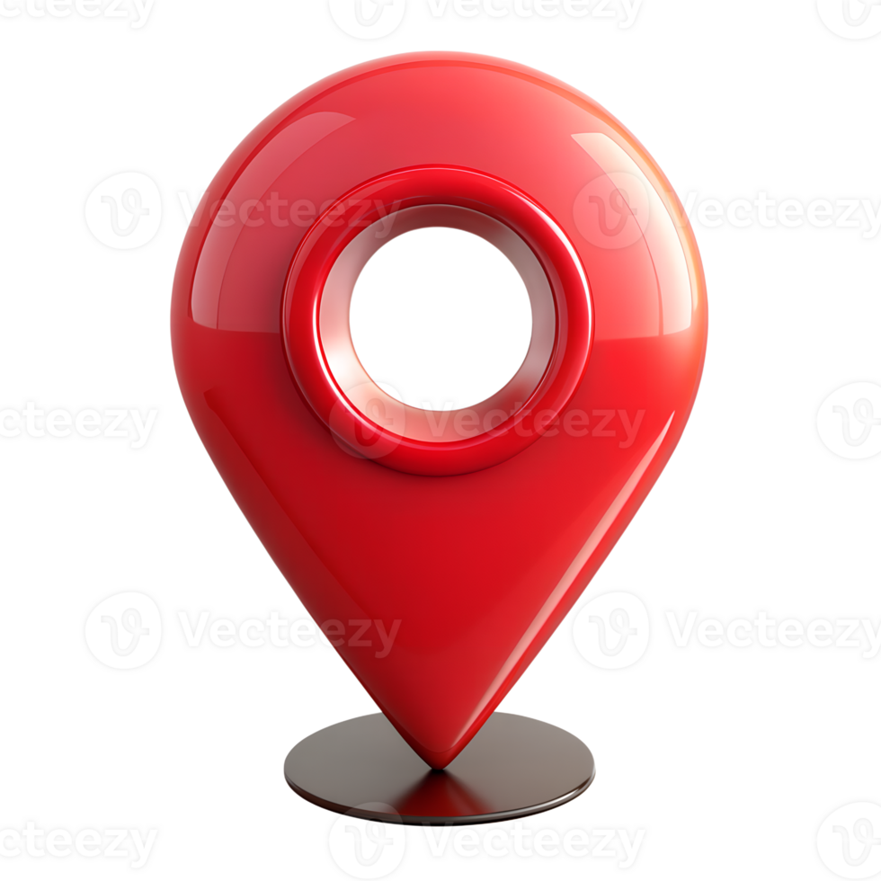 3d render of a red navigation point on the map isolated on background png