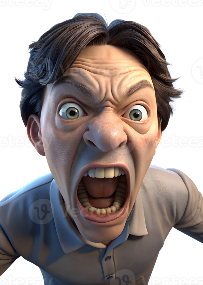 a person yelling, with their mouth open wide, eyebrows furrowed, and fists clenched, capturing the intensity of anger png
