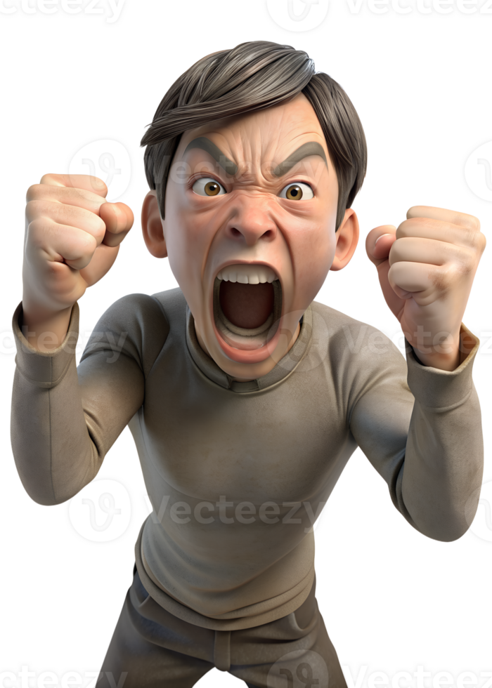 a person yelling, with their mouth open wide, eyebrows furrowed, and fists clenched, capturing the intensity of anger png