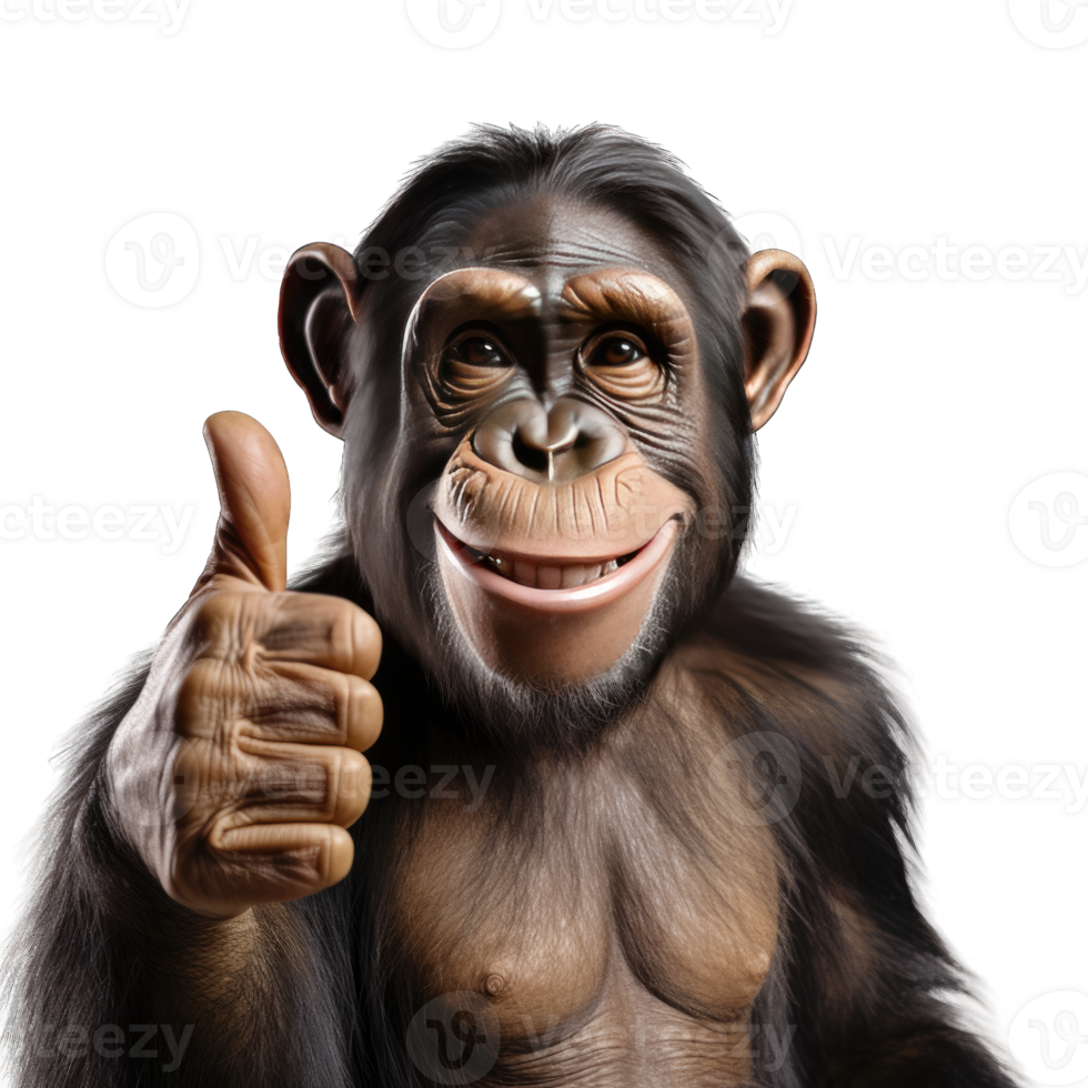 A monkey giving a thumbs up isolated on Transparent Background png