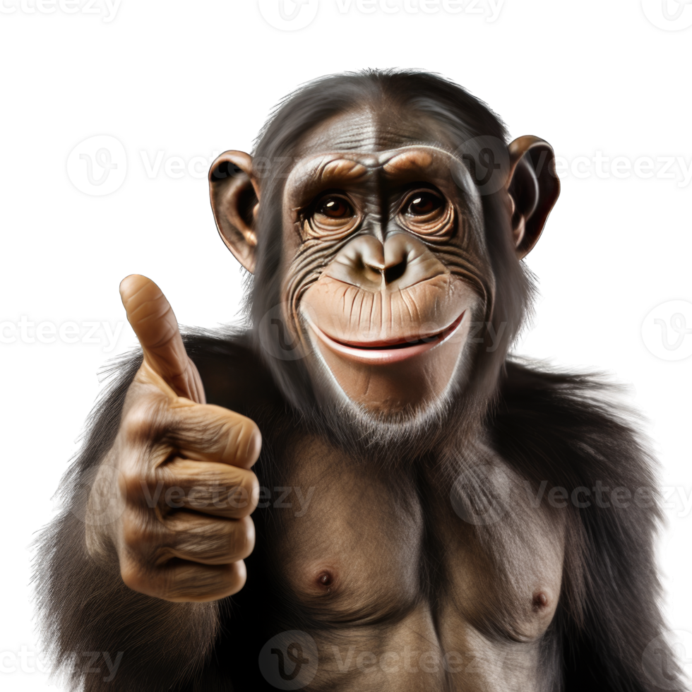 A monkey giving a thumbs up isolated on Transparent Background png
