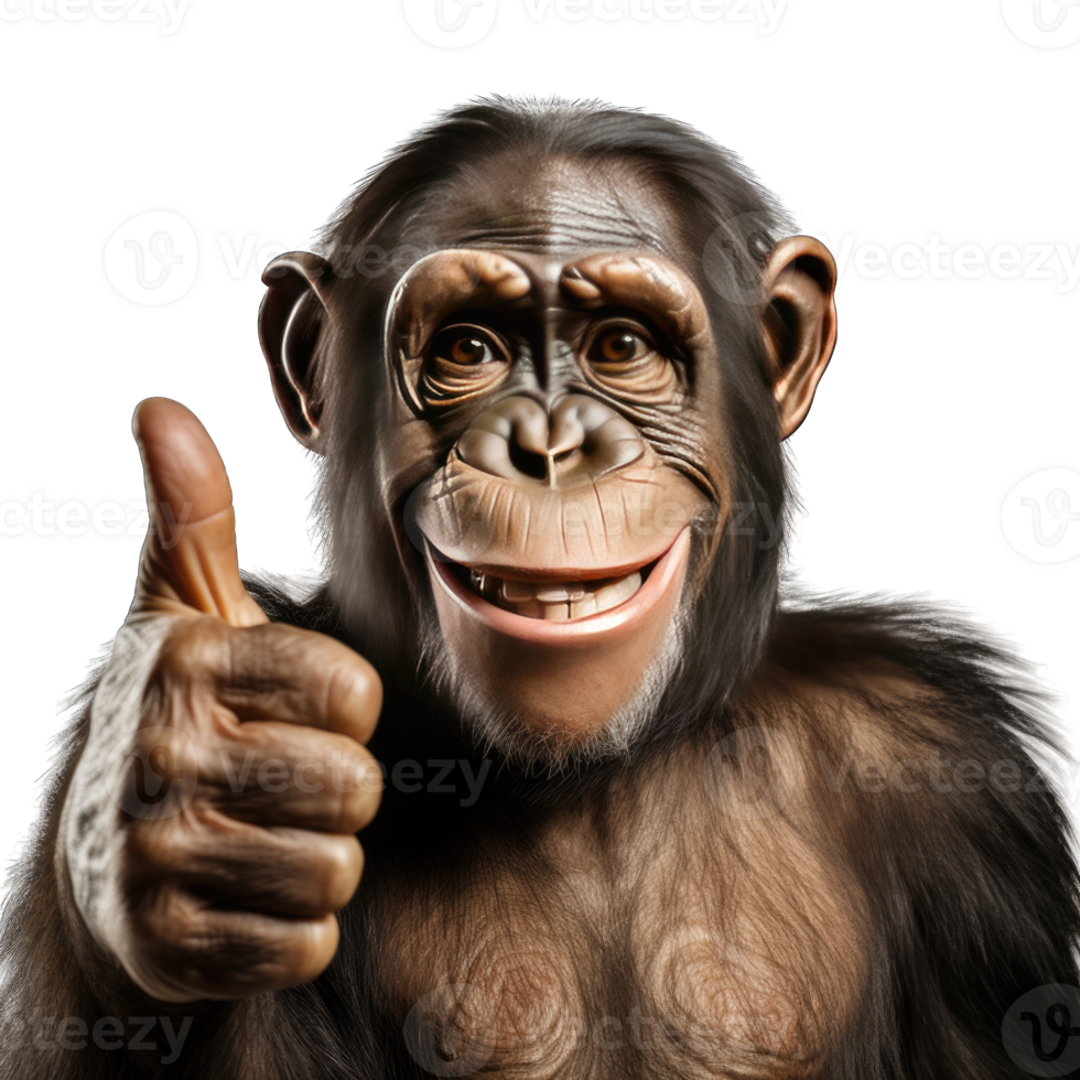 A monkey giving a thumbs up isolated on Transparent Background png