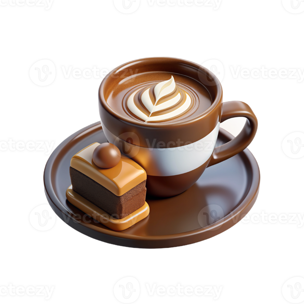 cup of coffee with chocolate cake on a saucer png