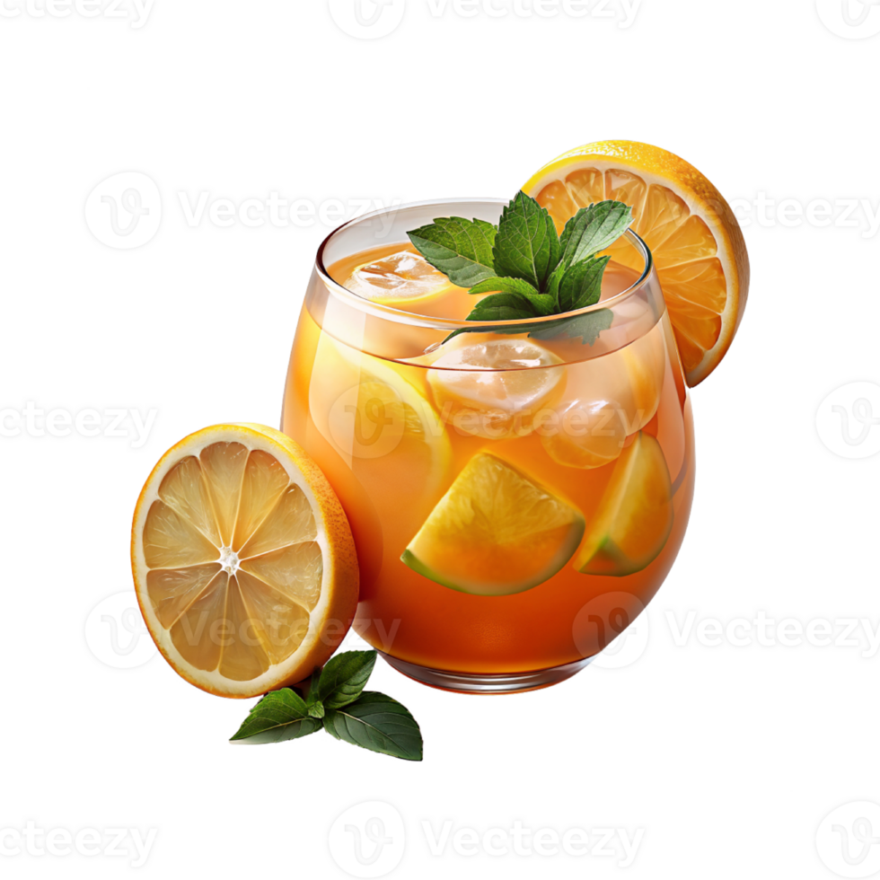 a picture of lemonade and lemons with mint leaves. png