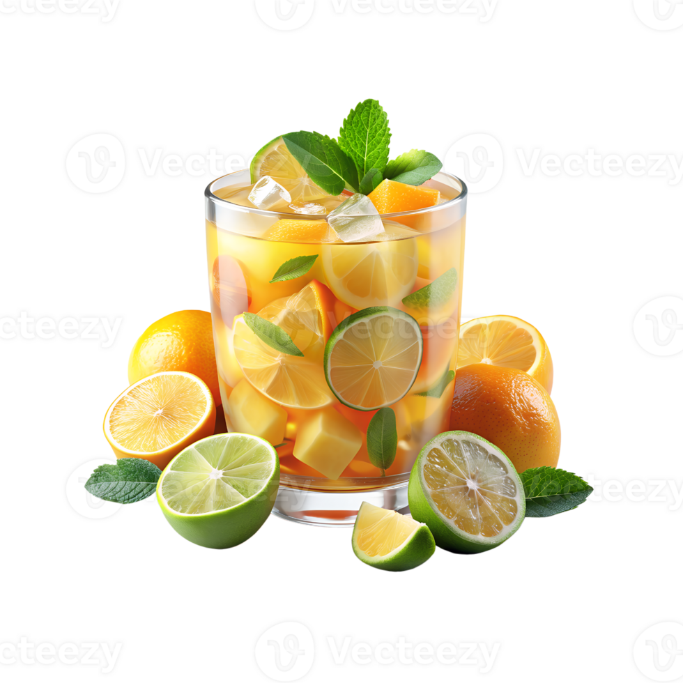a picture of lemonade and lemons with mint leaves. png