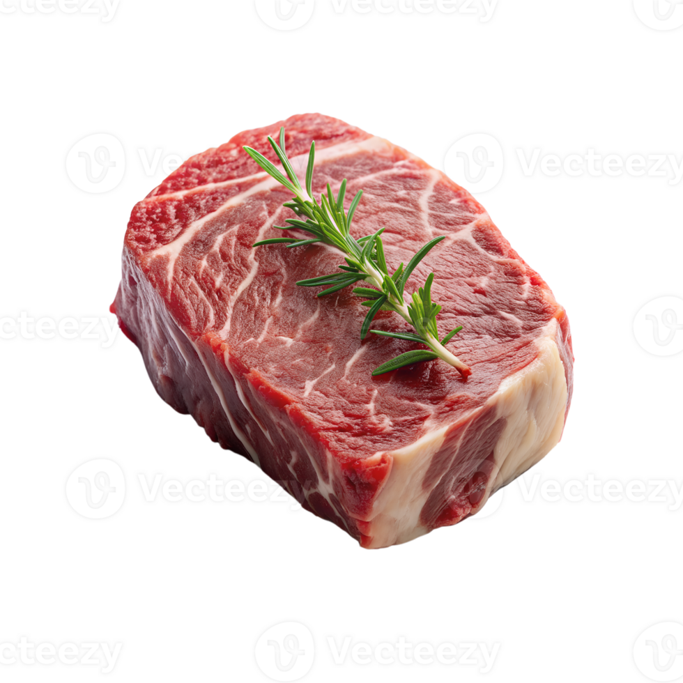 raw beef steak with rosemary sprig on top png