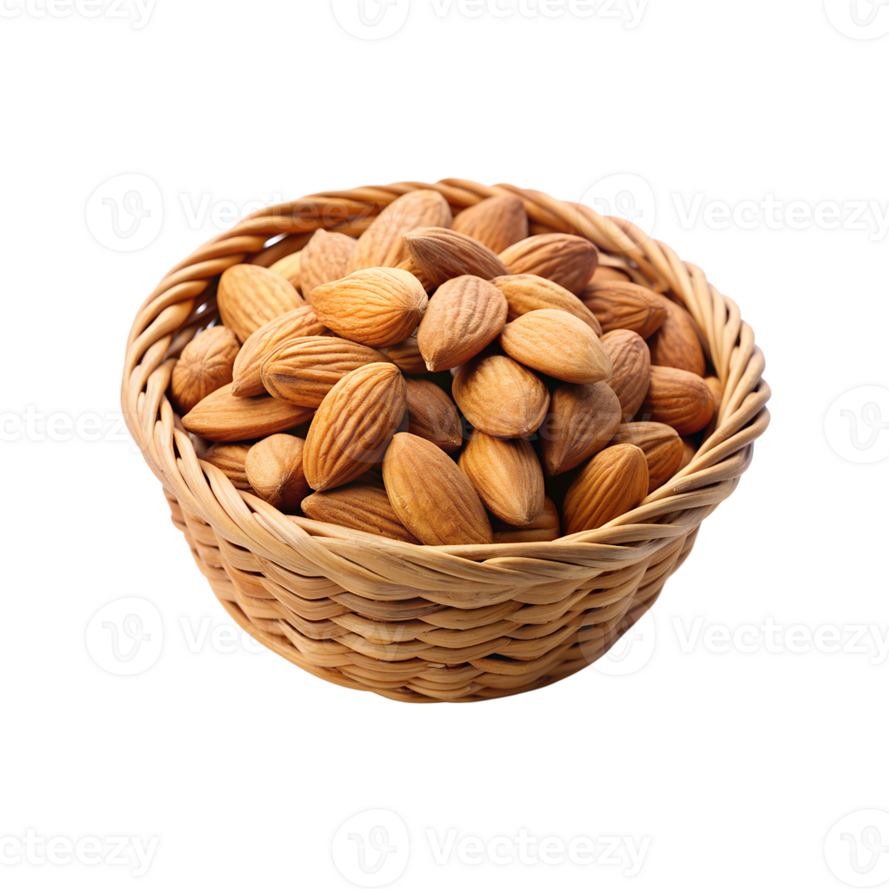 a basket of nuts including almonds and almonds. png