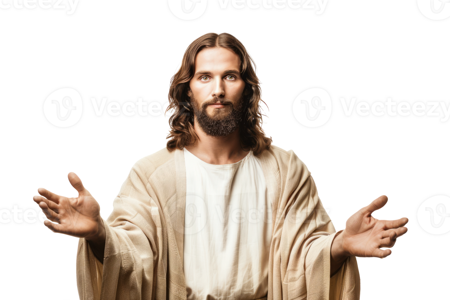 Portrait of Jesus Christ with open arms, wearing traditional robes png