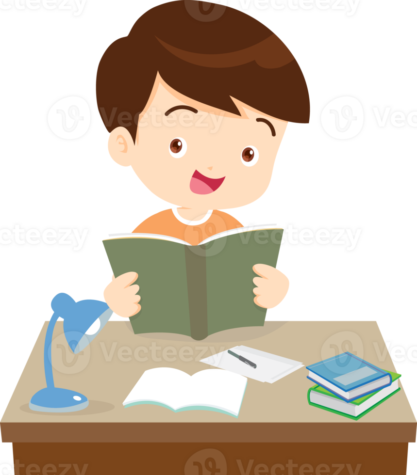 kid learning doing homework read and writing on desk png