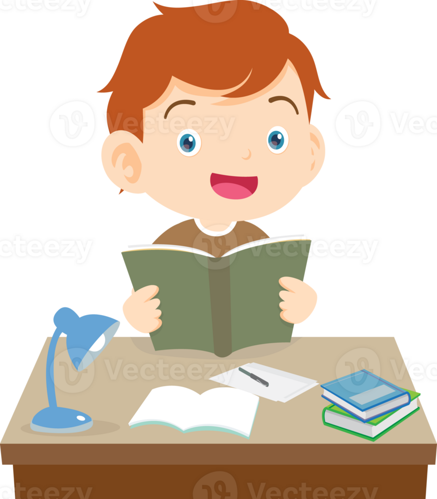 kid learning doing homework read and writing on desk png