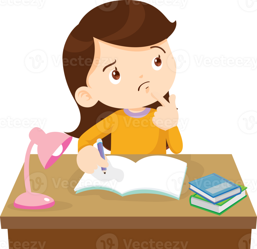 kid learning doing homework read and writing on desk png