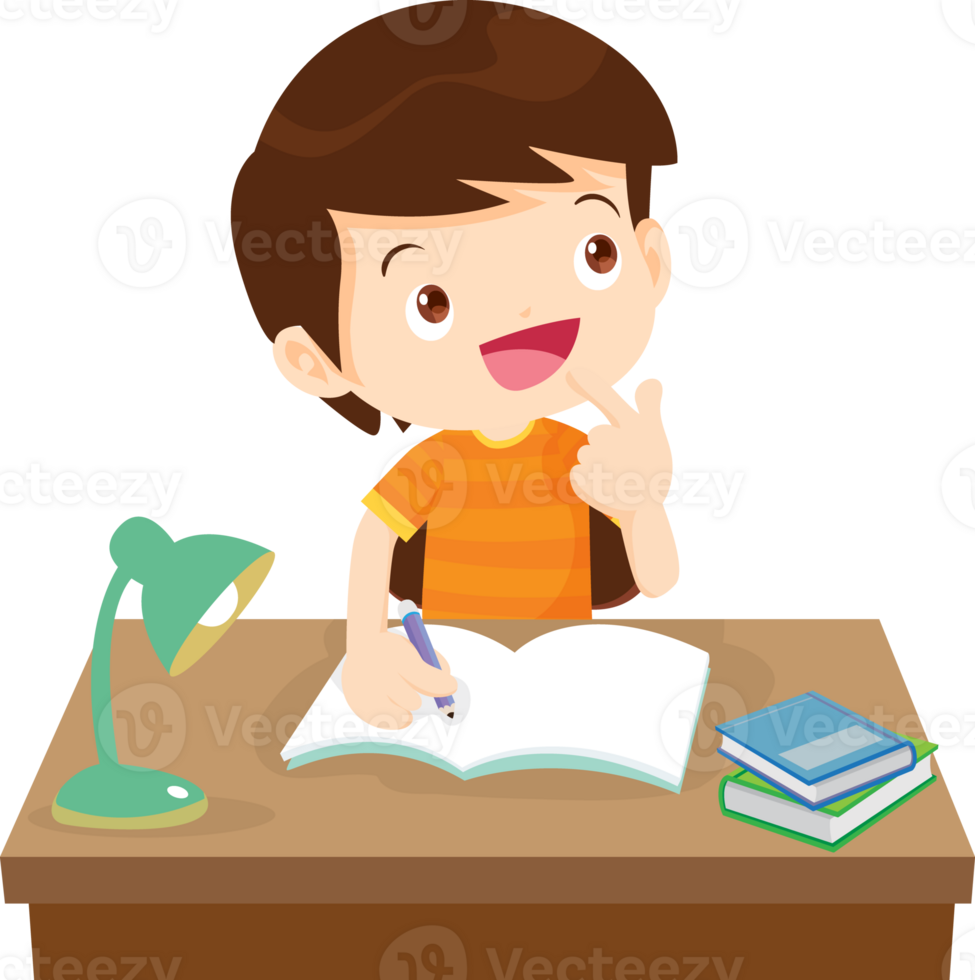 kid learning doing homework read and writing on desk png