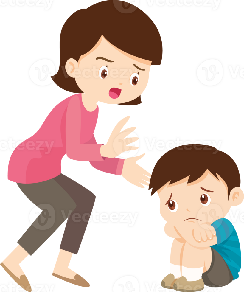 Comforting sad children with parent or teacher png