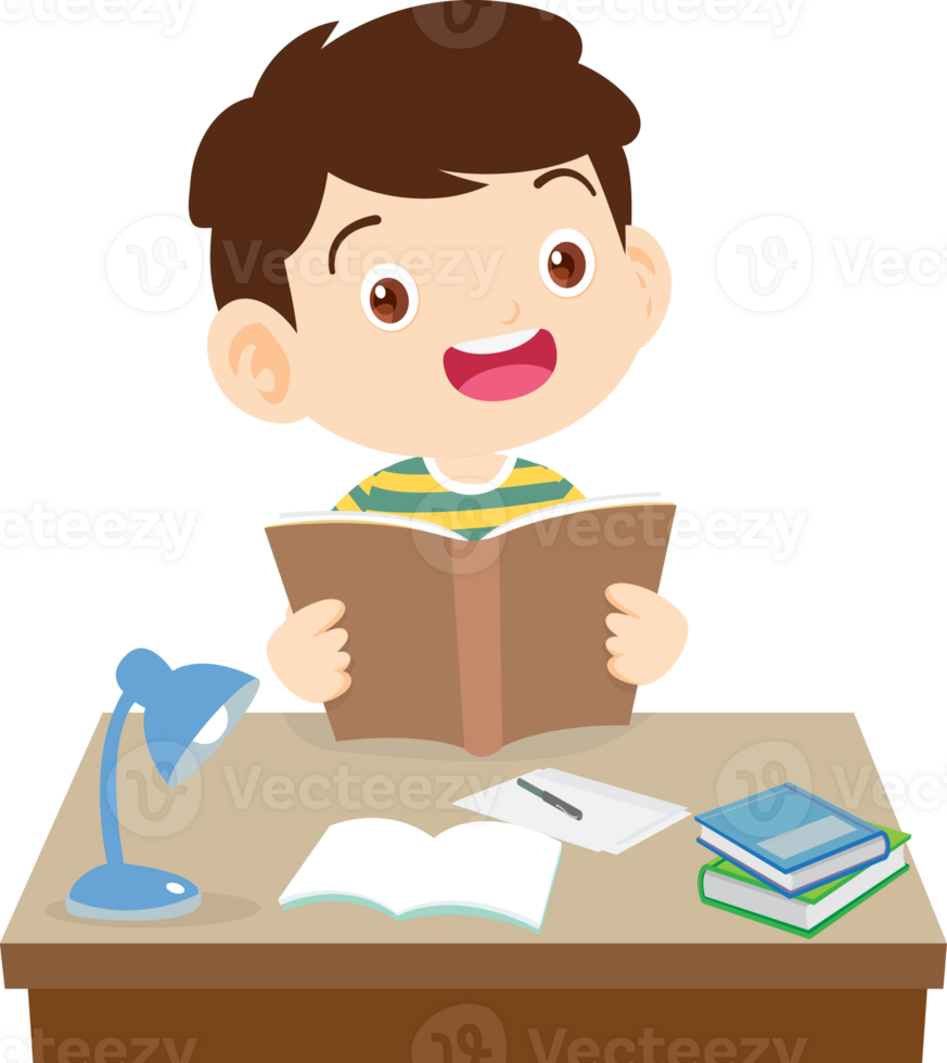kid learning doing homework read and writing on desk png