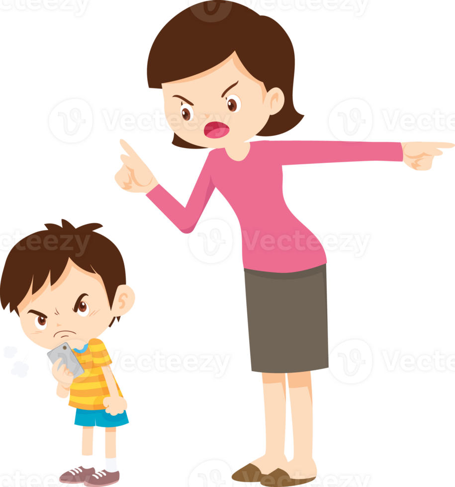 parent angry scold to kid addicted mobile phone png