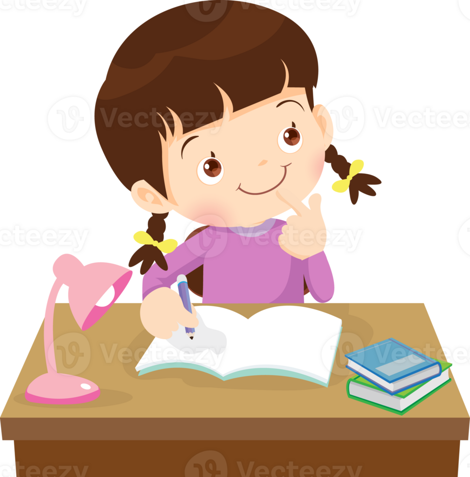 kid learning doing homework read and writing on desk png