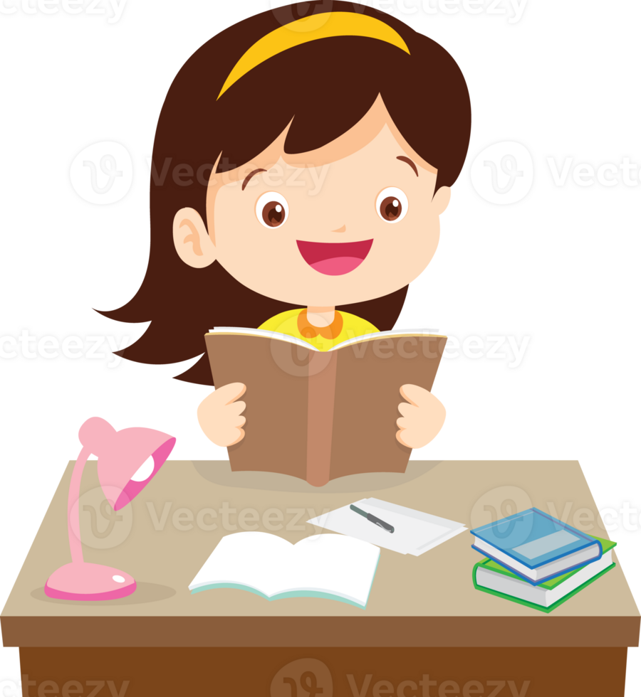 kid learning doing homework read and writing on desk png