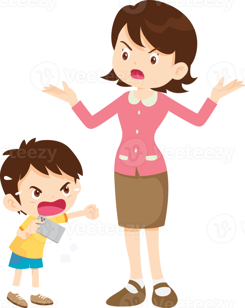 parent angry scold to kid addicted mobile phone png