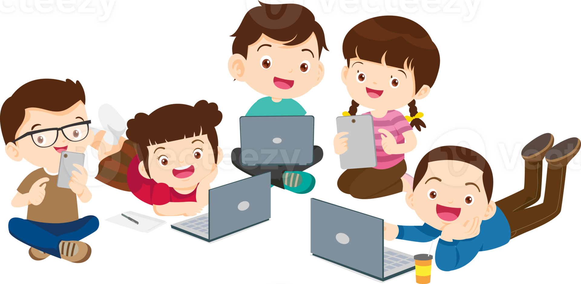 students with computer learning,Online class technology png