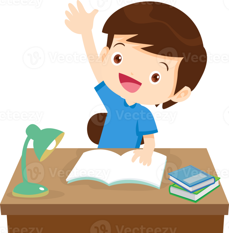 kid learning doing homework read and writing on desk png