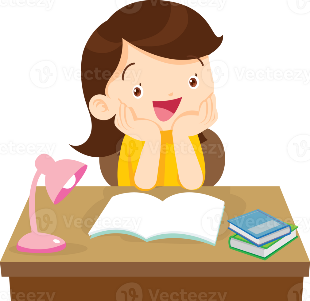 kid learning doing homework read and writing on desk png
