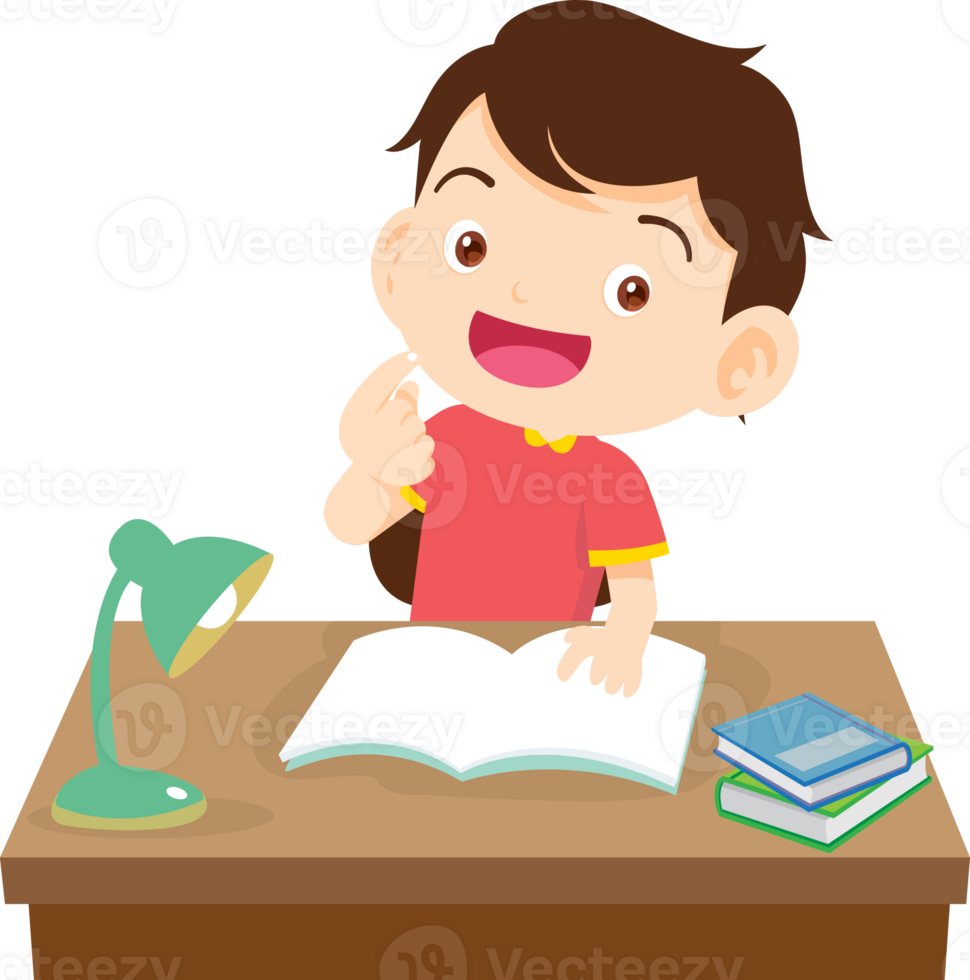 kid learning doing homework read and writing on desk png