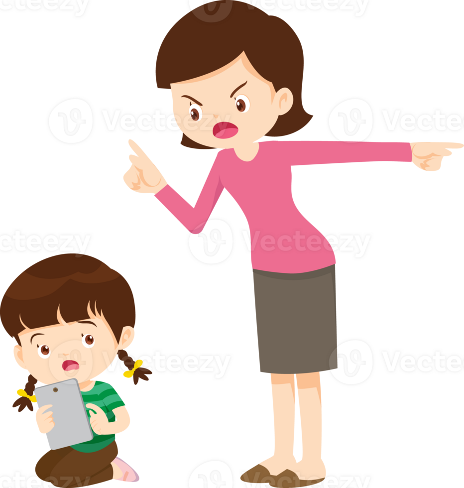 parent angry scold to kid addicted mobile phone png