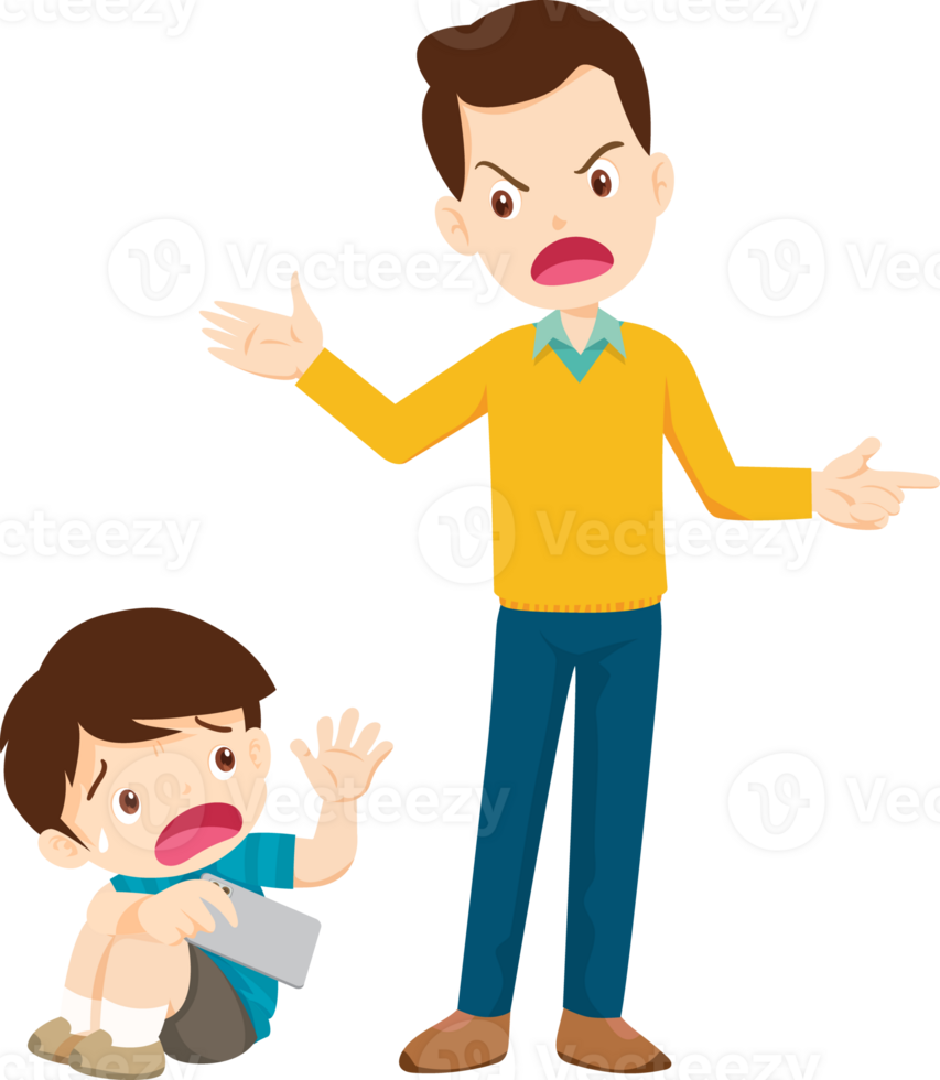 parent angry scold to kid addicted mobile phone png