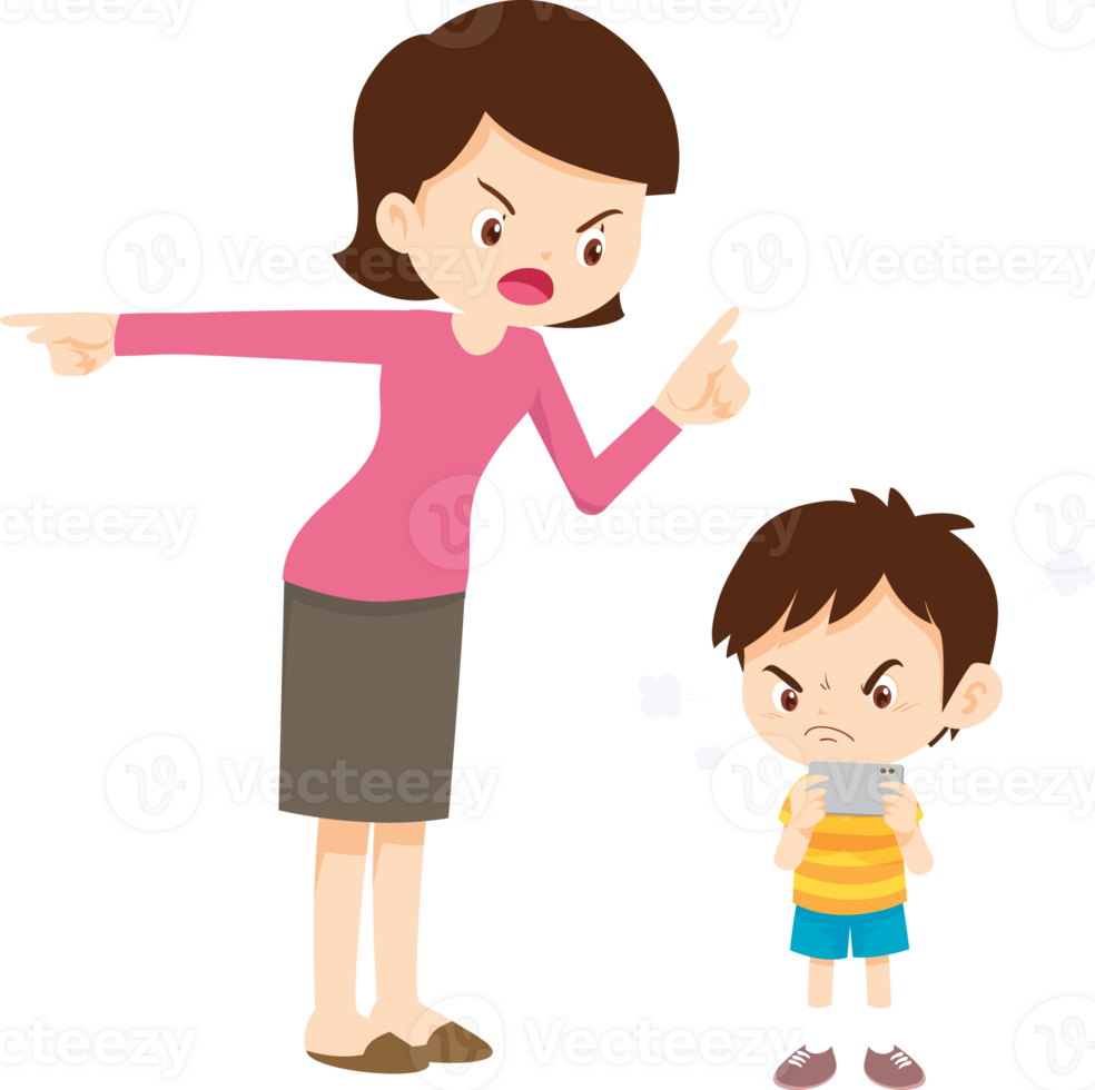 parent angry scold to kid addicted mobile phone png