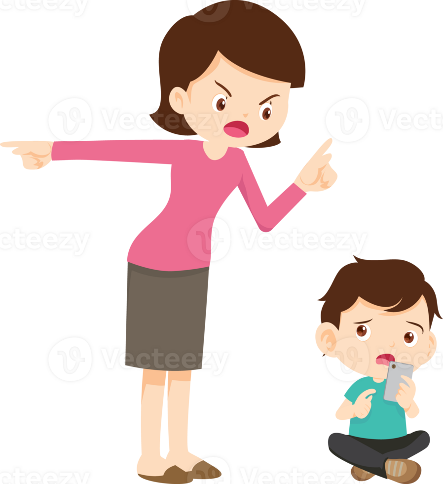 parent angry scold to kid addicted mobile phone png