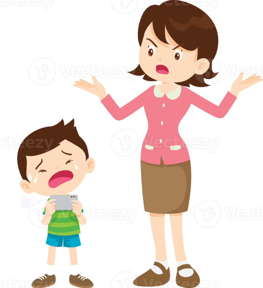 parent angry scold to kid addicted mobile phone png