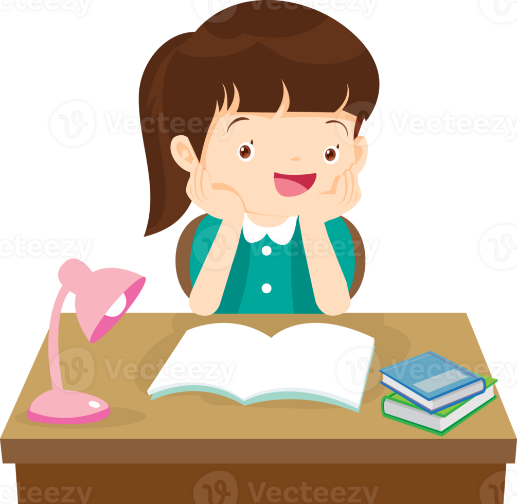 kid learning doing homework read and writing on desk png