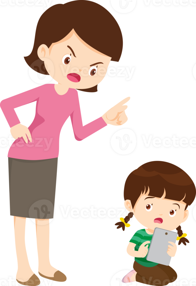 parent angry scold to kid addicted mobile phone png