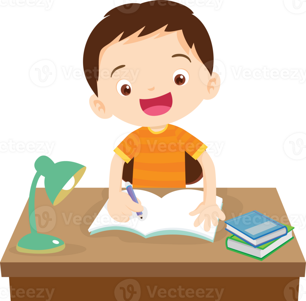 kid learning doing homework read and writing on desk png