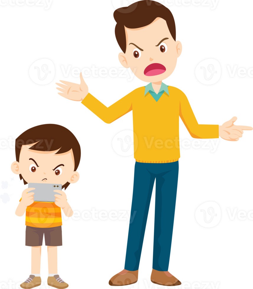 parent angry scold to kid addicted mobile phone png