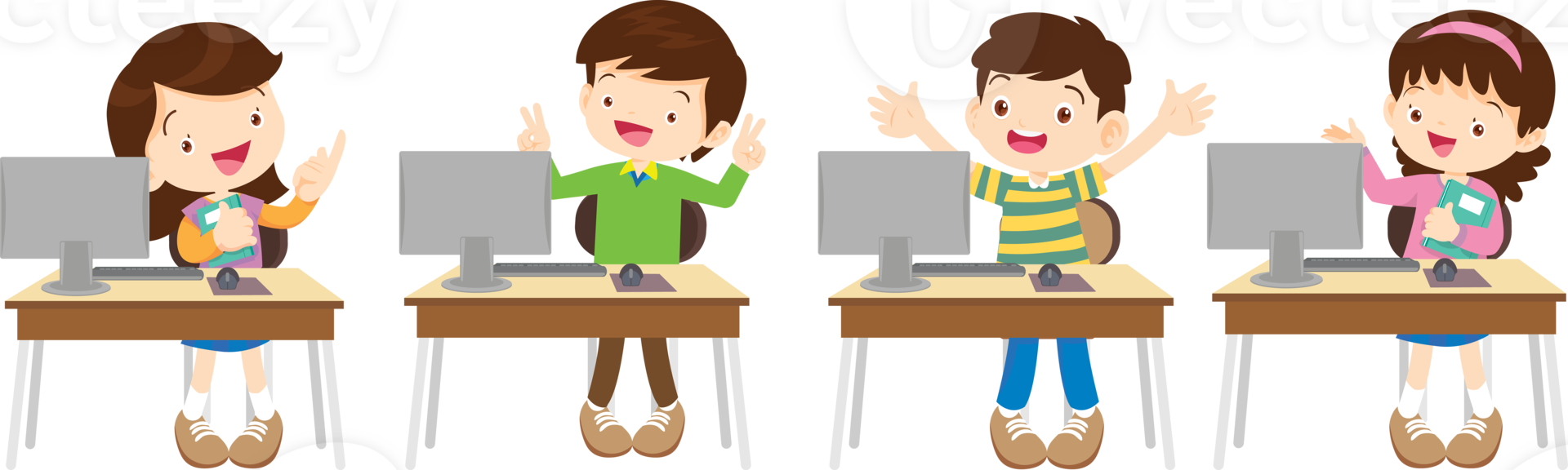 students with computer learning,Online class technology png