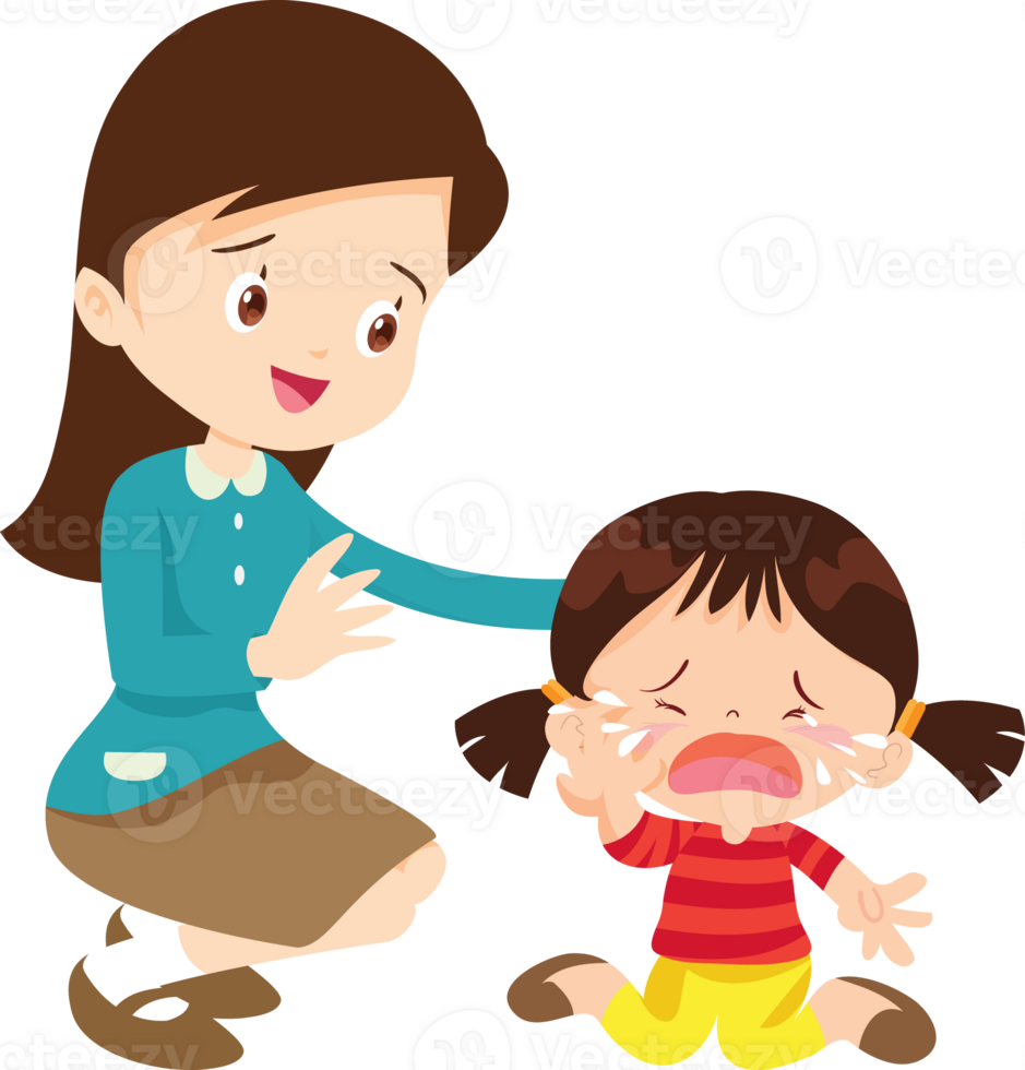 Comforting sad children with parent or teacher png