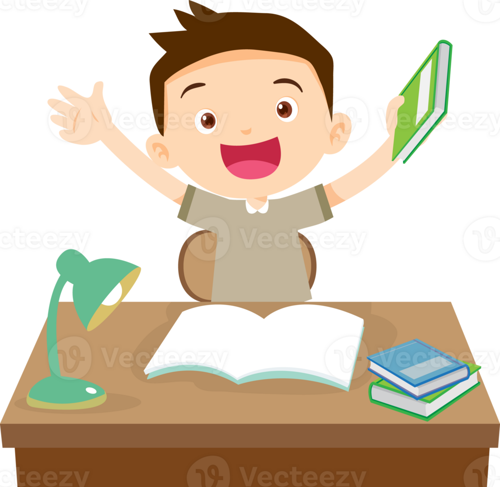 kid learning doing homework read and writing on desk png