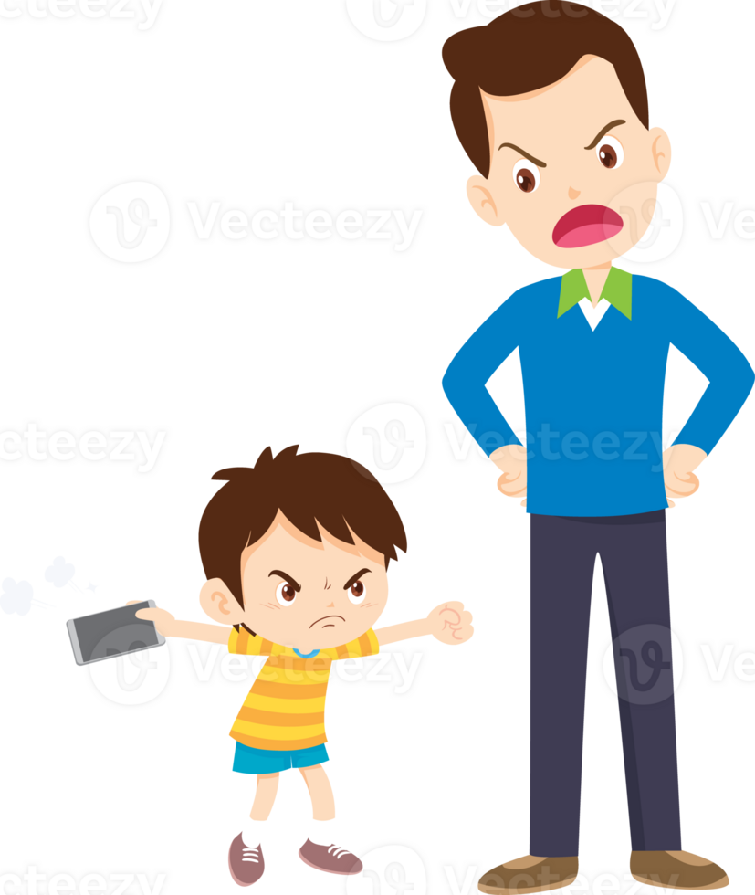 parent angry scold to kid addicted mobile phone png