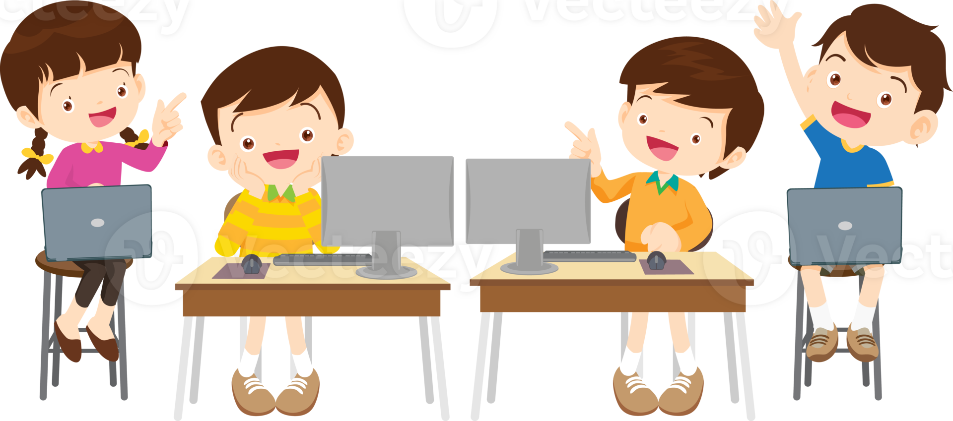 students with computer learning,Online class technology png