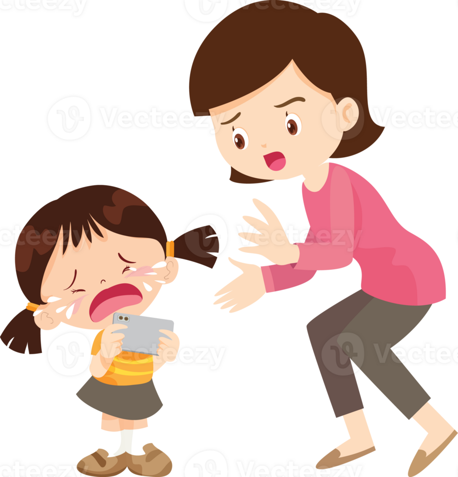 parent angry scold kid mobile phone addicted png