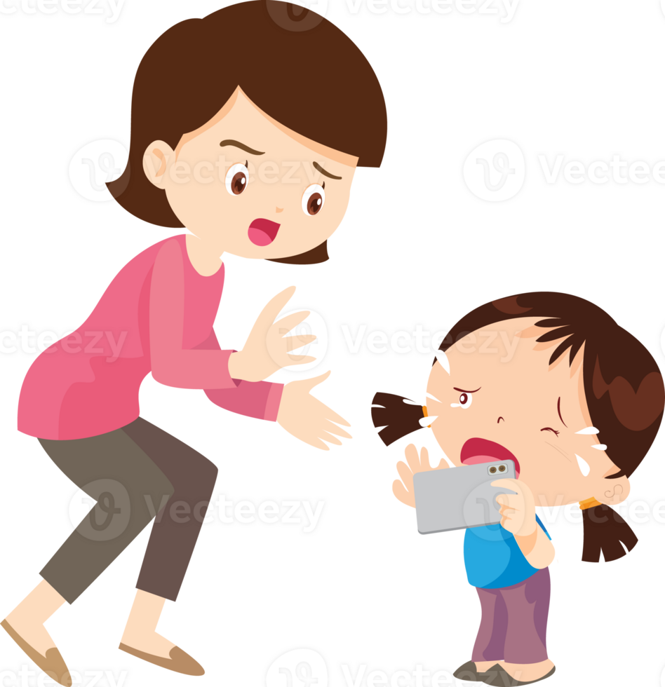 parent angry scold kid mobile phone addicted png
