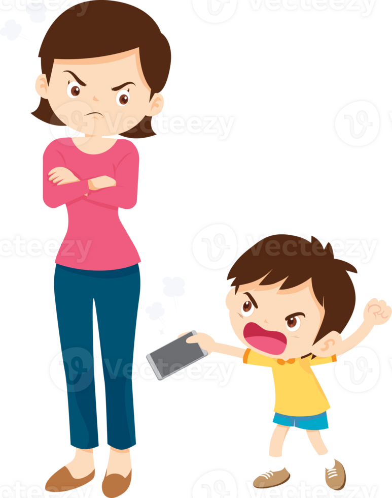 parent angry scold kid mobile phone addicted png