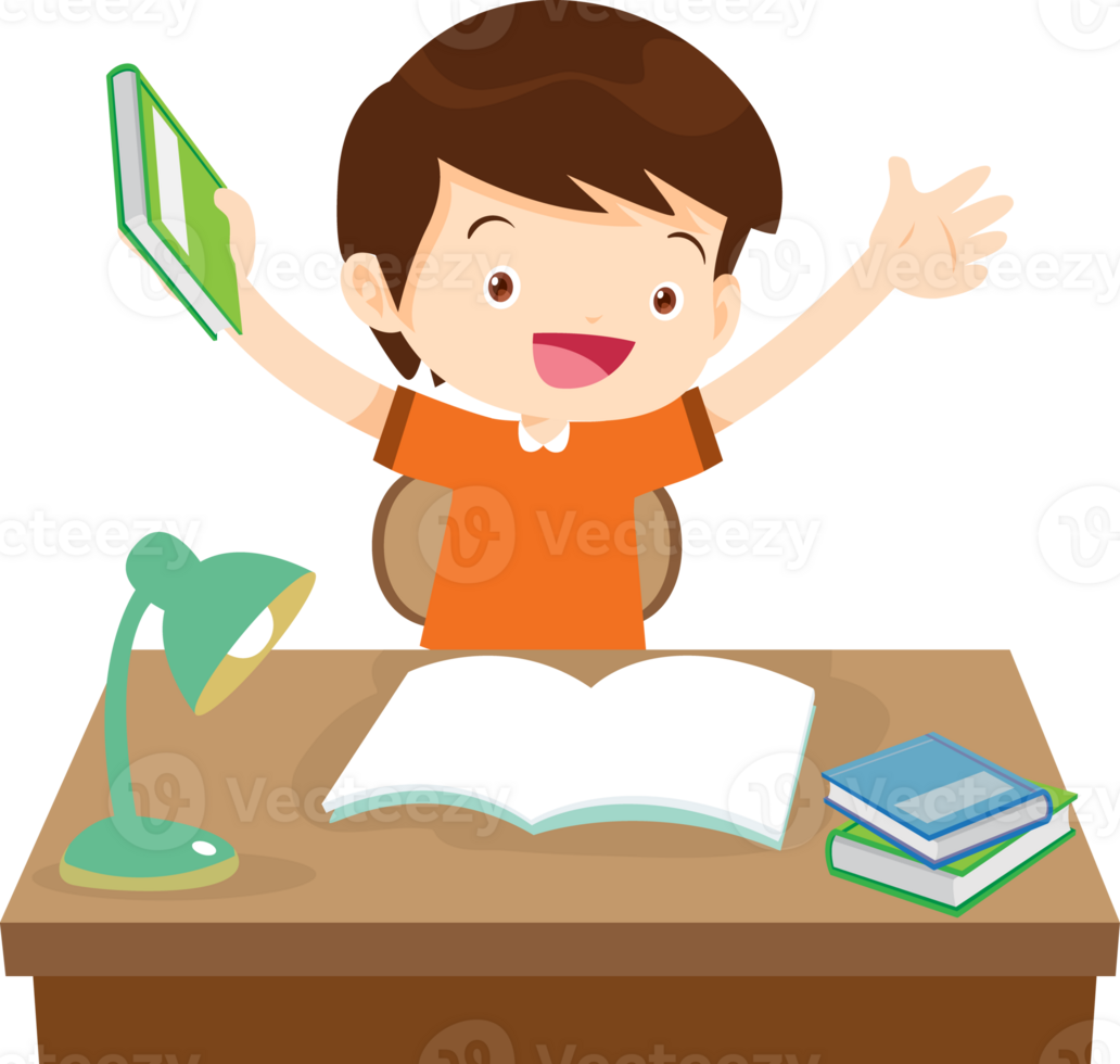 kid learning doing homework read and writing on desk png