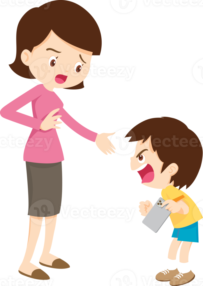 parent angry scold kid mobile phone addicted png